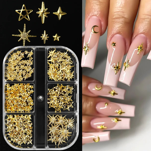 StarGlam 3D Gold Nail Studs – Sparkle & Shine Charms